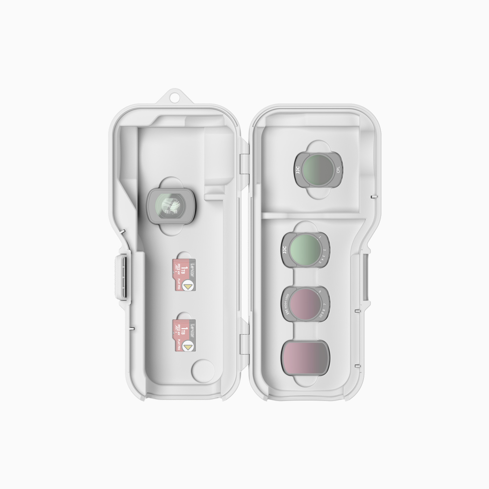 JJC Upgraded Protective Case for Osmo Pocket 4 with Clamp Attached, Osmo Pocket 3, Xtra Muse, 5 Filters, 2 TF Cards Slots, Thickened Silicone Pad, Alloy Hinges, Bottom Opening for Extended Handle & Tripod White - Image 2